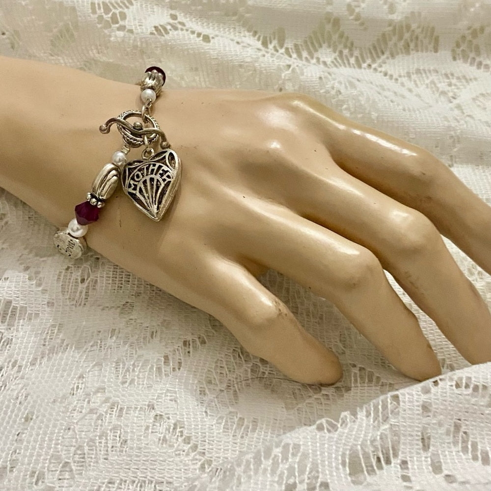 Mother Forever Silver Tone Beaded Bracelet