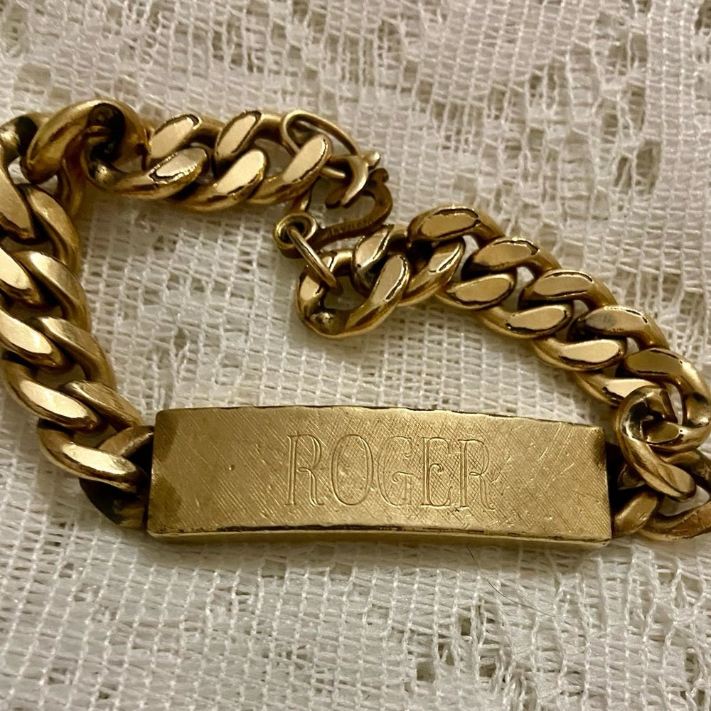 Vintage, Roger, Gold Filled, Heavy, Chunky ID Bracelet 8.5in L x 1/2in W