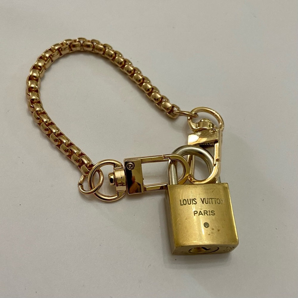 Vintage, Louis Vuitton Brass Padlock with 7-8in Gold Tone Chain Bracelet…