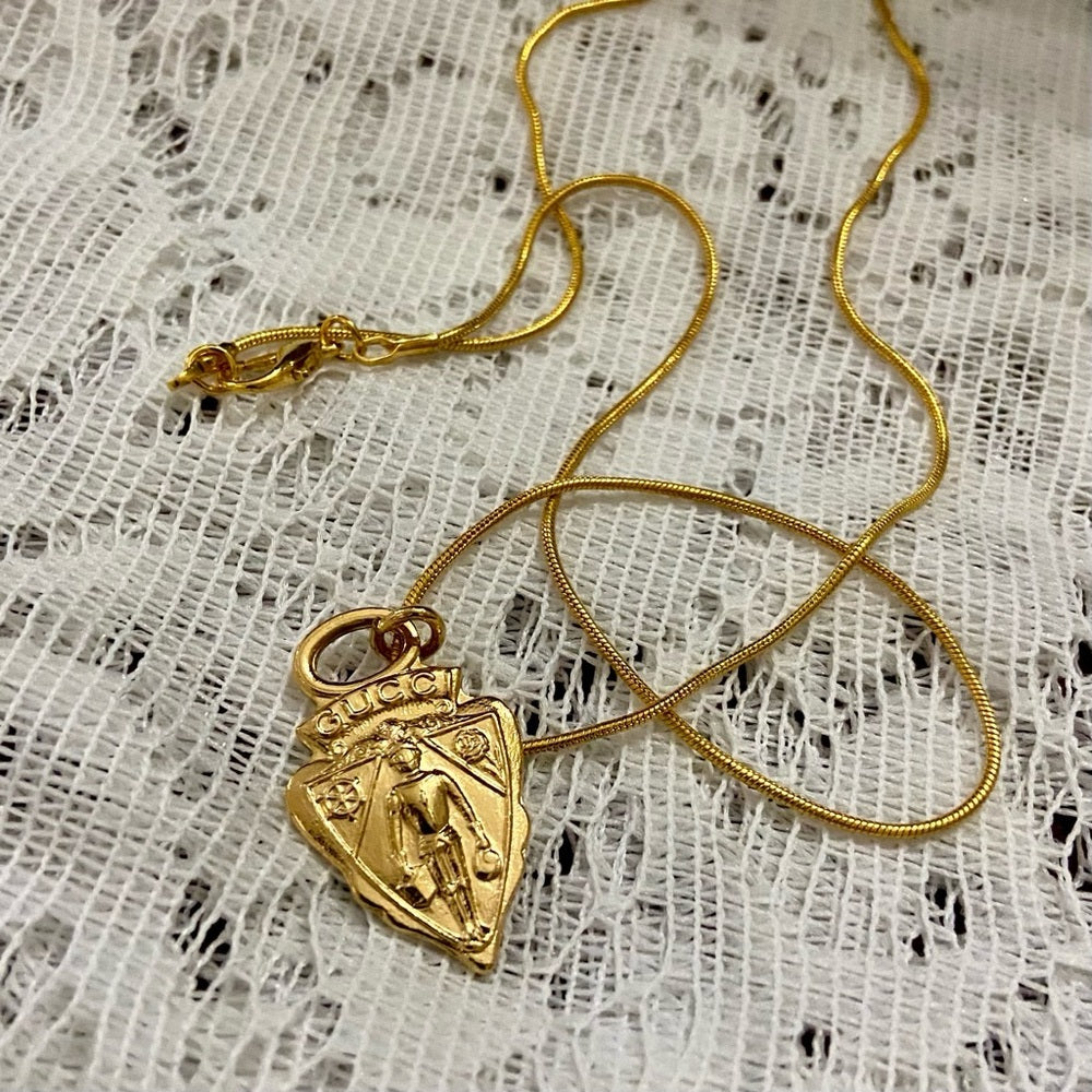 Vintage Authentic Gucci, 18in Gold Plated Charm Necklace (D)