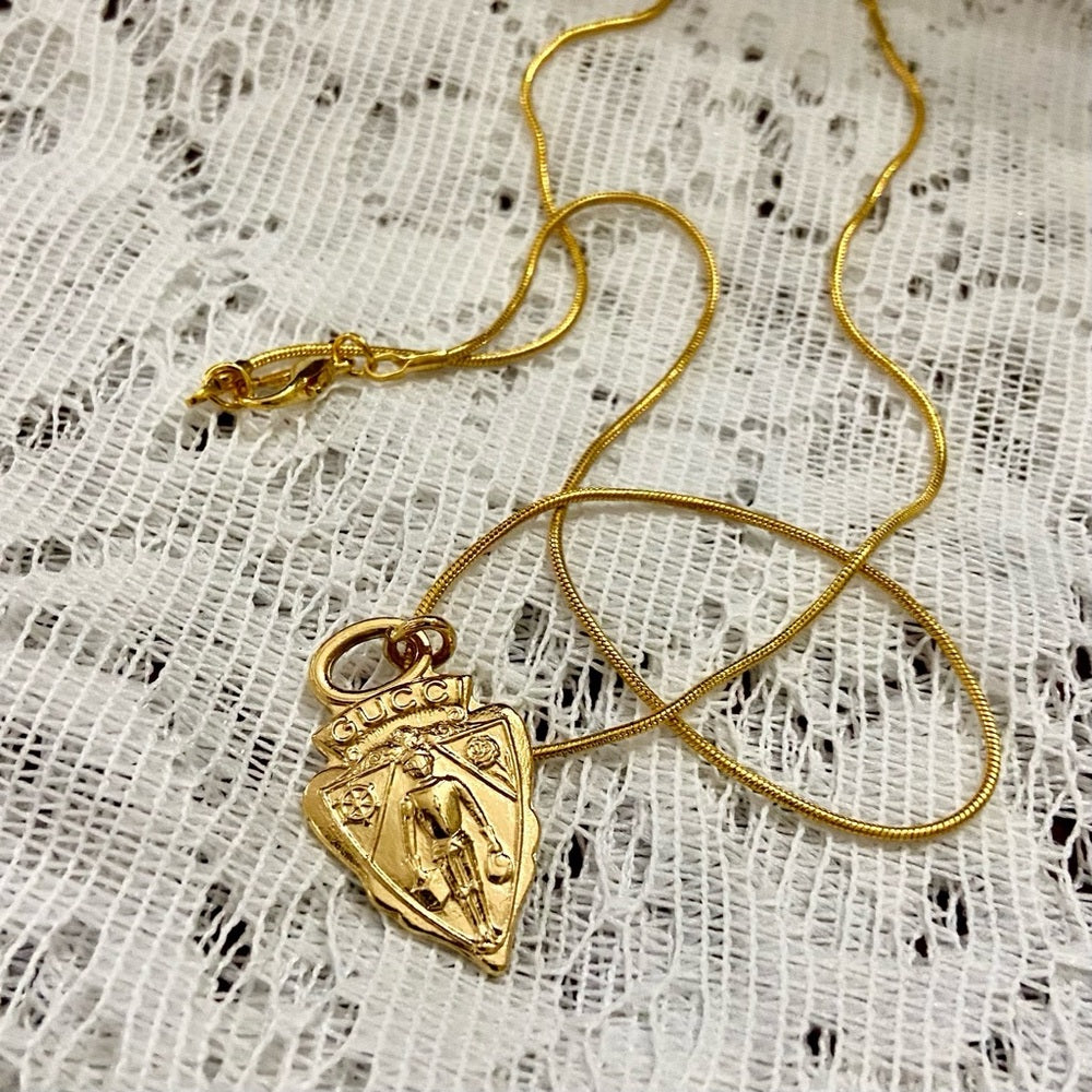 Vintage Authentic Gucci, 18in Gold Plated Charm Necklace (D)