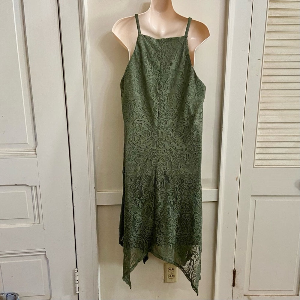 Luxology Olive Green Lace - Lined Dress