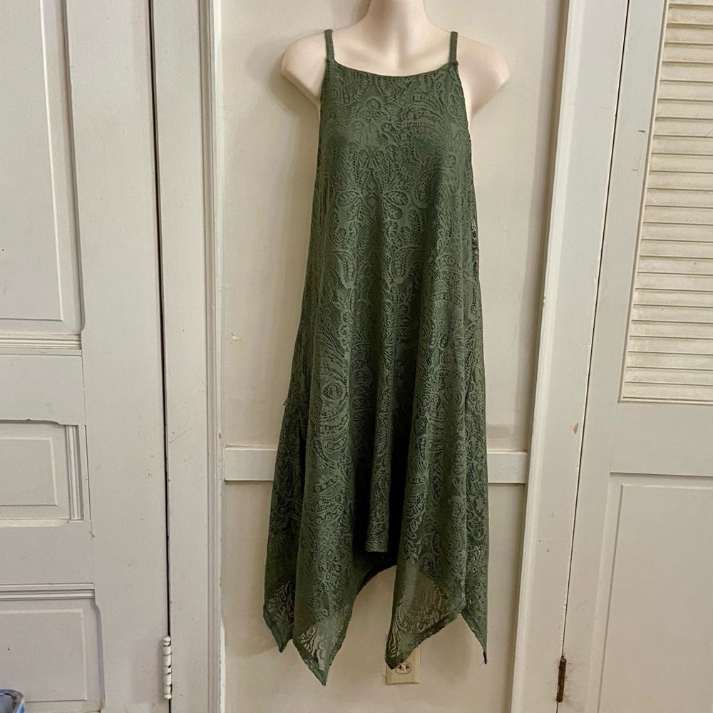 Luxology Olive Green Lace - Lined Dress