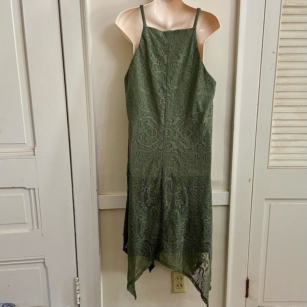 Luxology Olive Green Lace - Lined Dress