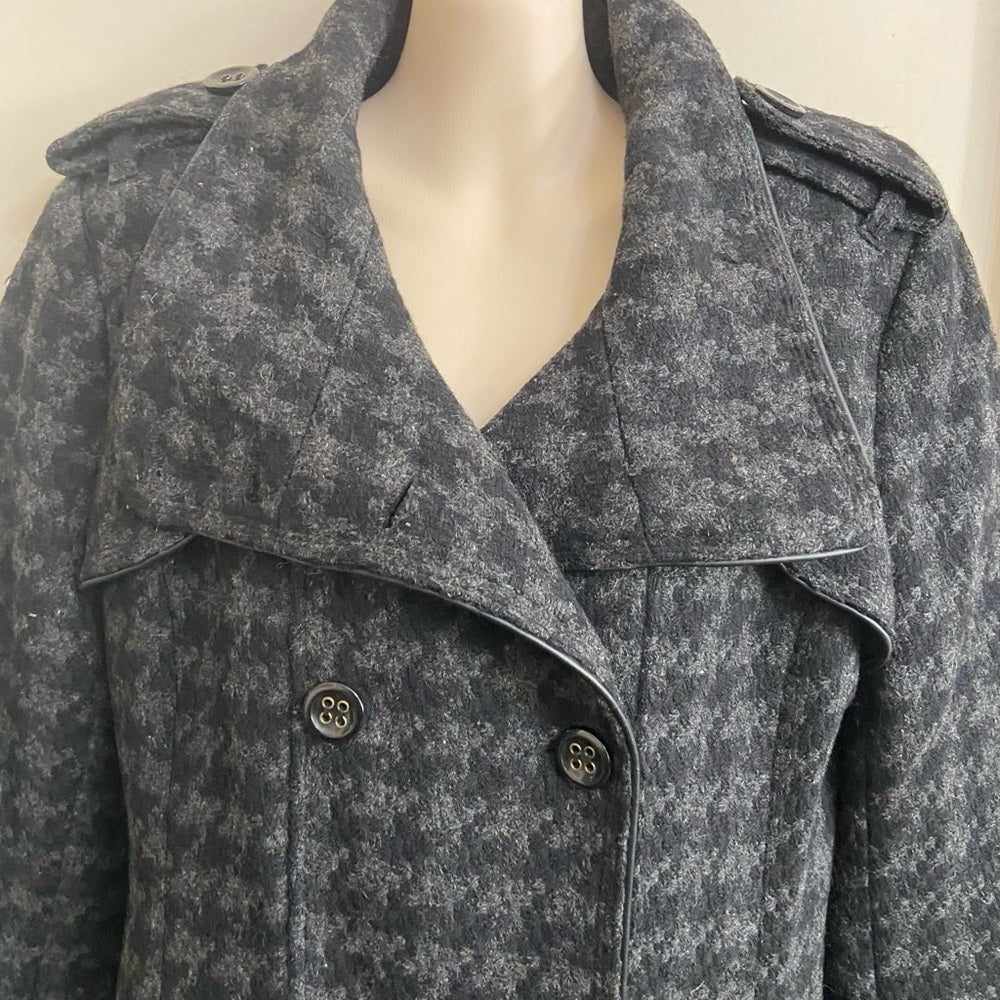 Worthington Gray Houndstooth Lined Wool Dress Coat (M)
