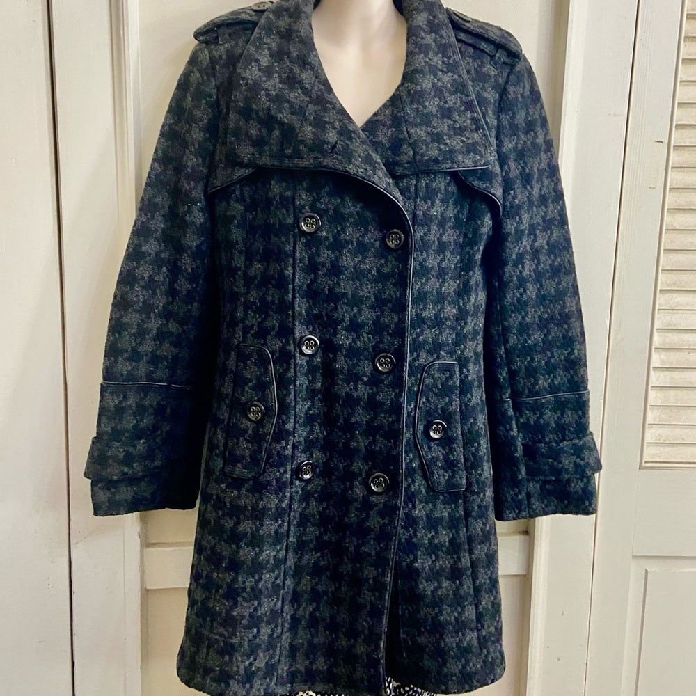 Worthington Gray Houndstooth Lined Wool Dress Coat (M)
