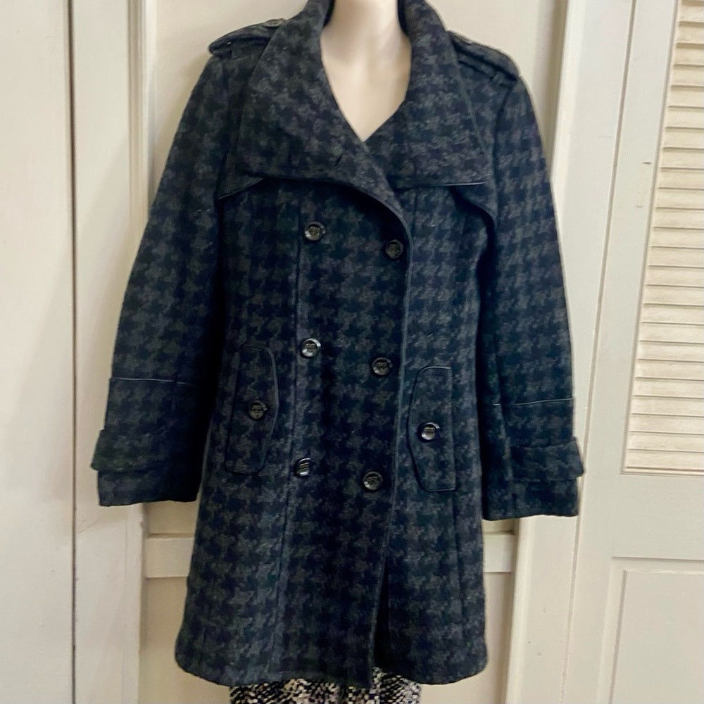Worthington Gray Houndstooth Lined Wool Dress Coat (M)