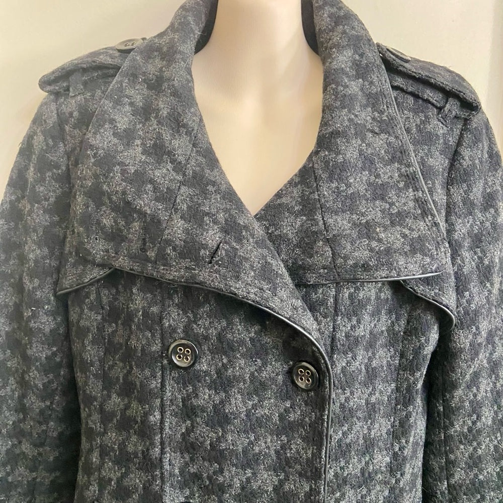 Worthington Gray Houndstooth Lined Wool Dress Coat (M)