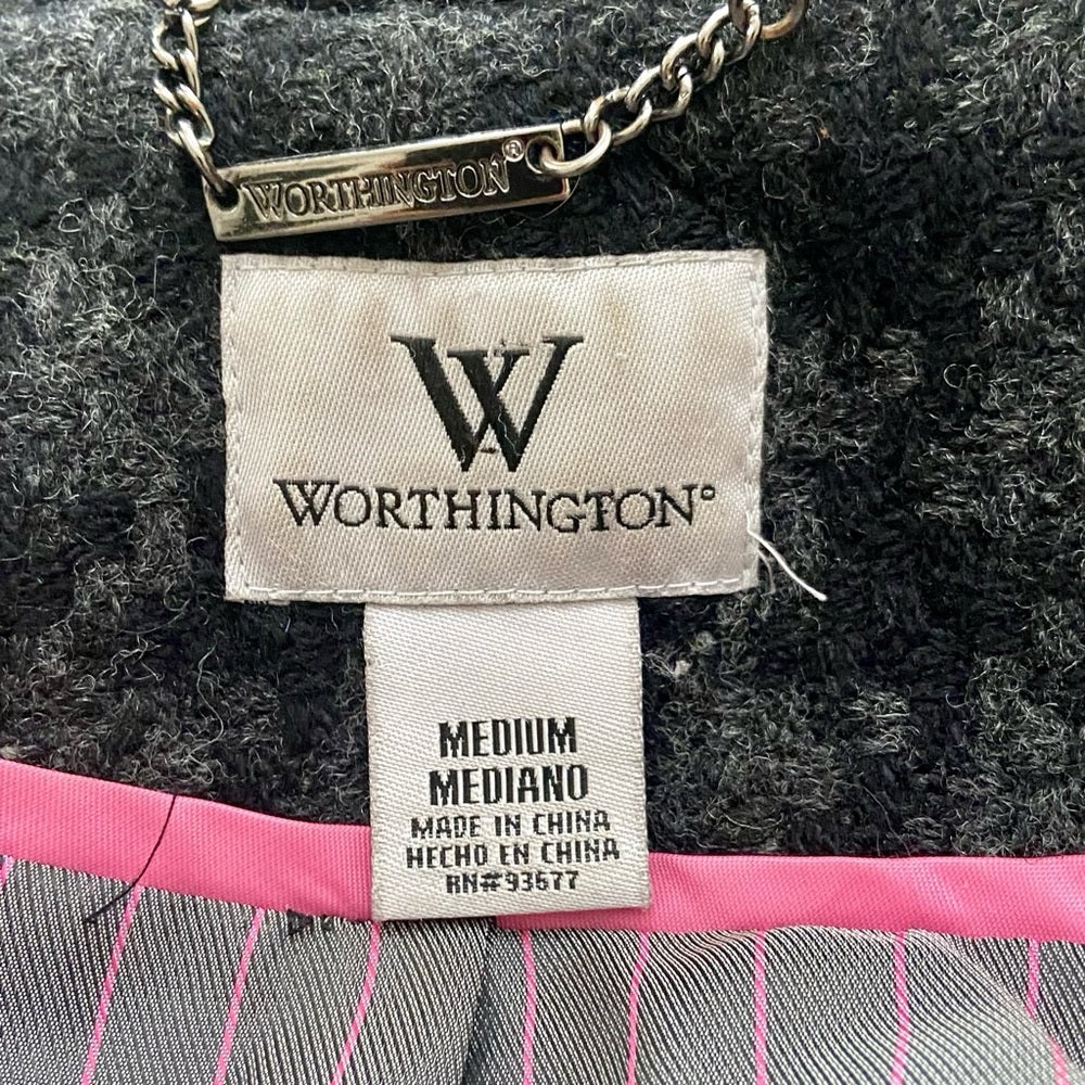 Worthington Gray Houndstooth Lined Wool Dress Coat (M)