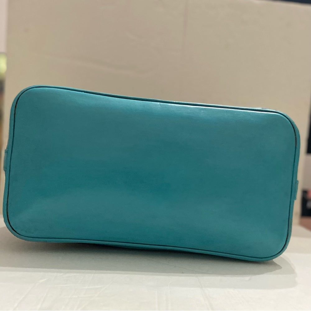 Louis Vuitton Alma Handbag w/ Aquamarine Leather Trim 10in x 12in x 6.5in