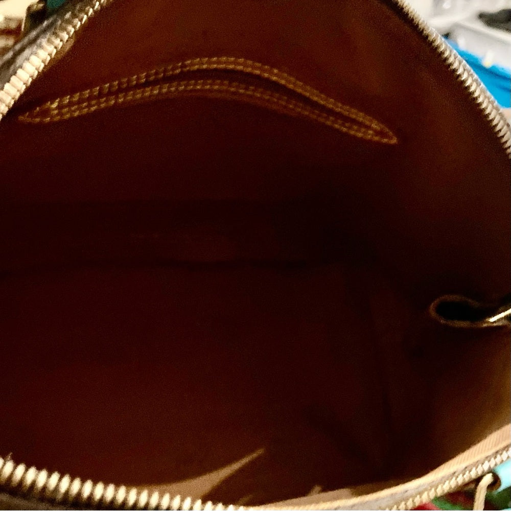Louis Vuitton Alma Handbag w/ Aquamarine Leather Trim 10in x 12in x 6.5in