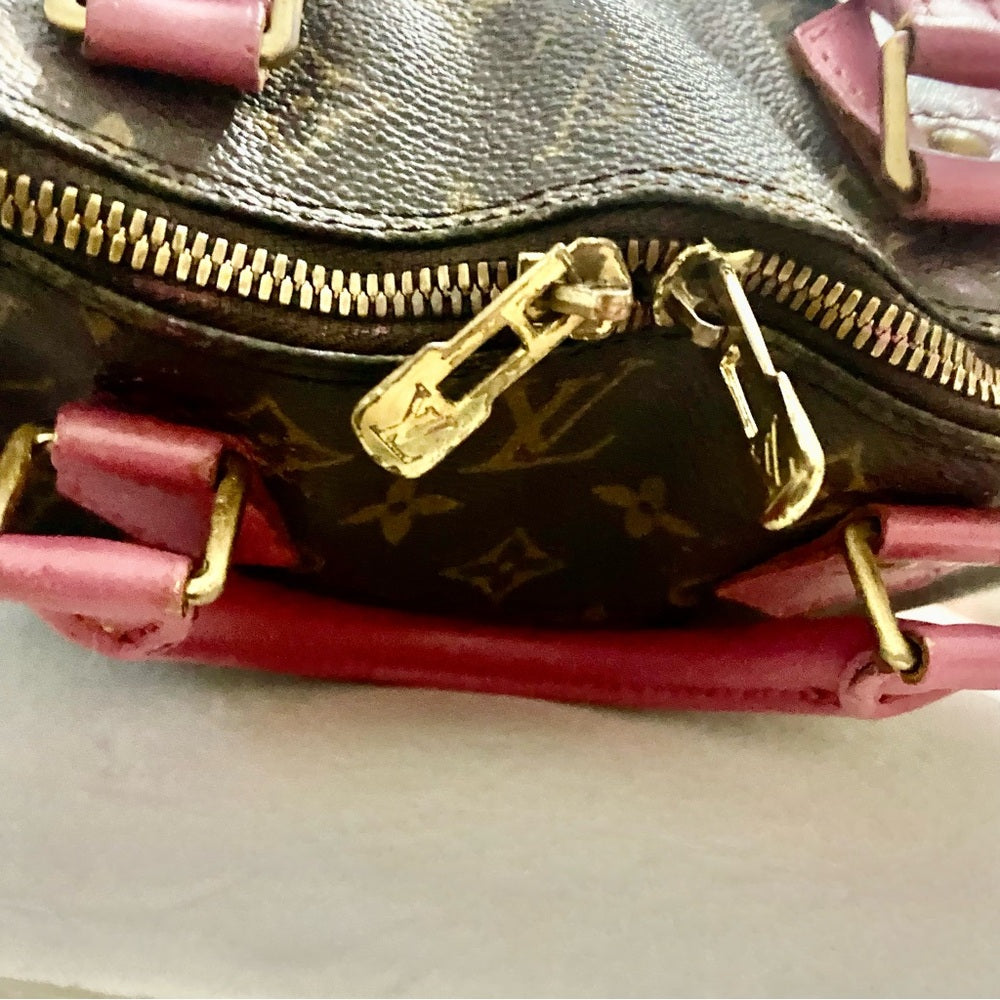 Vintage Louis Vuitton Alma Handbag w/ Pink Leather Trim
