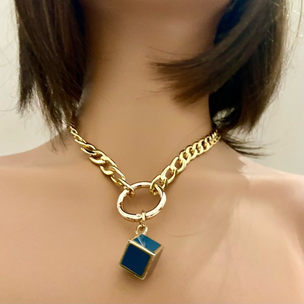 Fendi Dice Pendant Necklace with 18-inch Gold Plated Large Chain