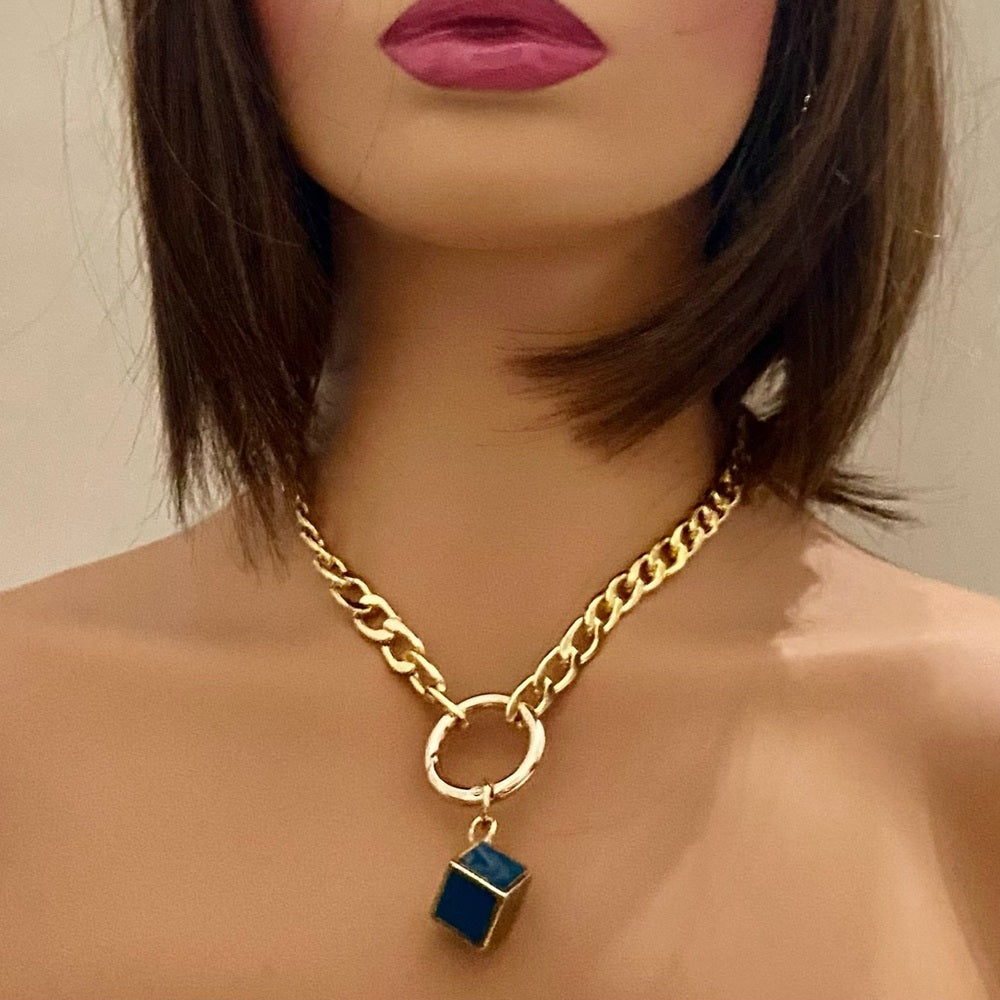 Fendi Dice Pendant Necklace with 18-inch Gold Plated Large Chain