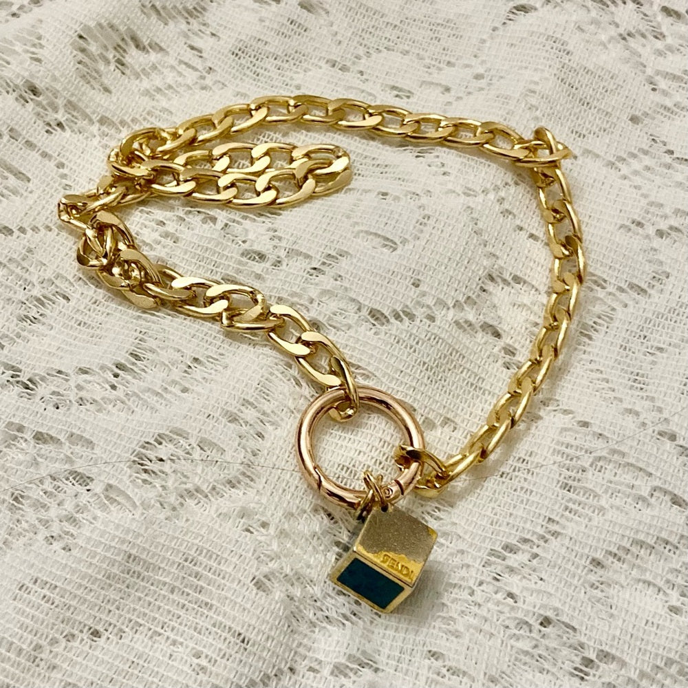 Fendi Dice Pendant Necklace with 18-inch Gold Plated Large Chain