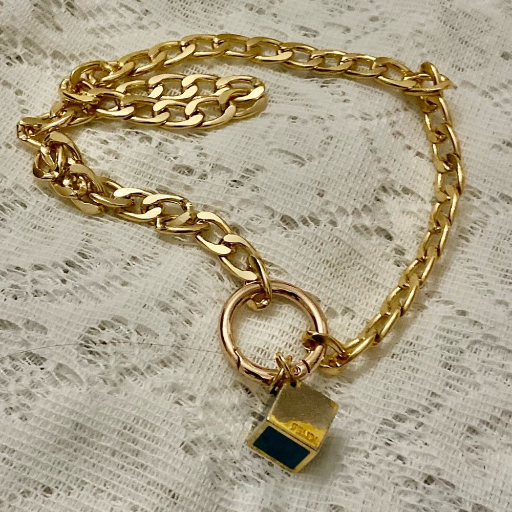 Fendi Dice Pendant Necklace with 18-inch Gold Plated Large Chain