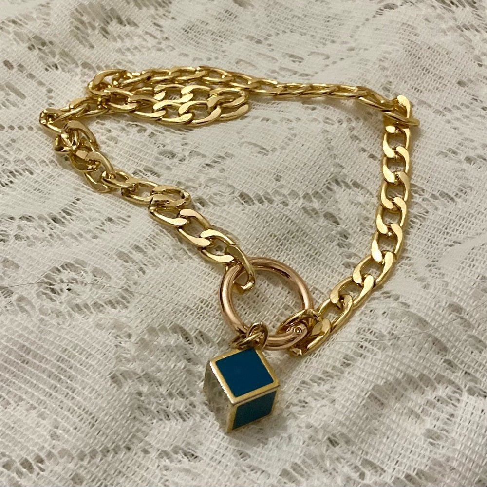 Fendi Dice Pendant Necklace with 18-inch Gold Plated Large Chain