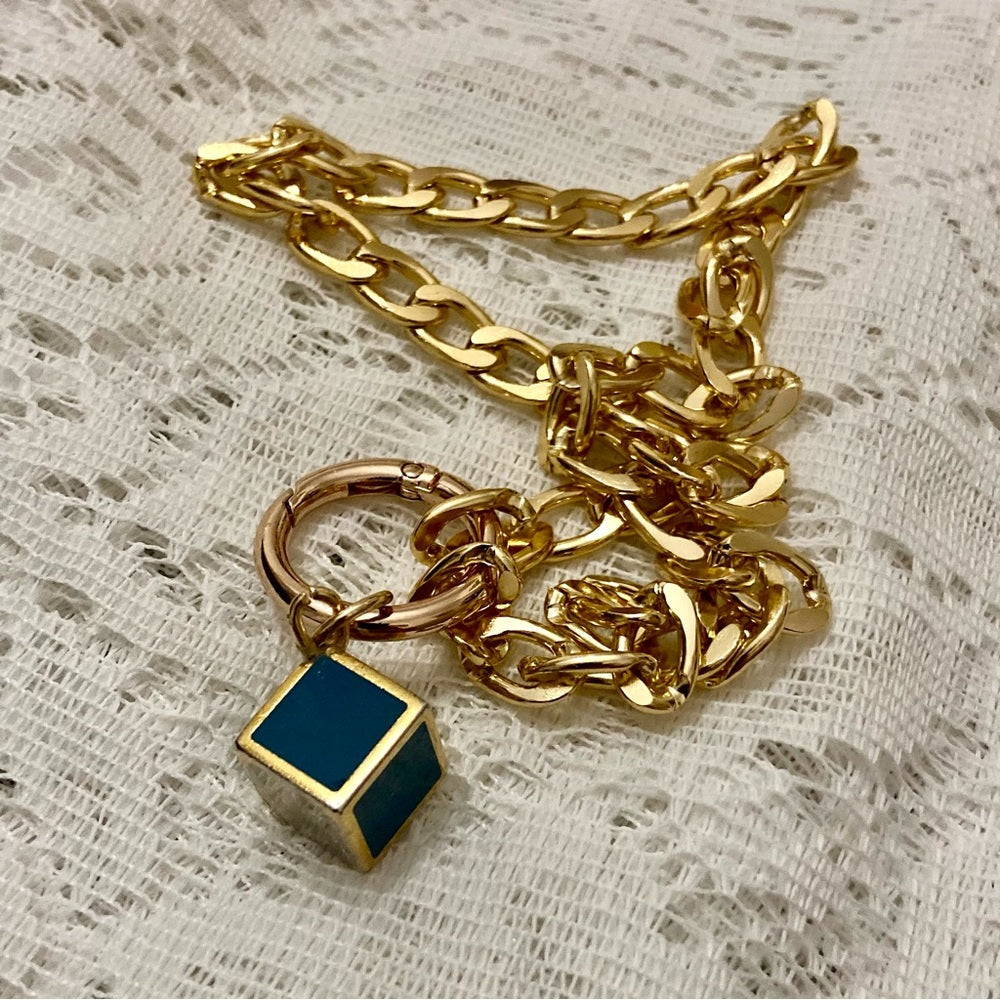 Fendi Dice Pendant Necklace with 18-inch Gold Plated Large Chain