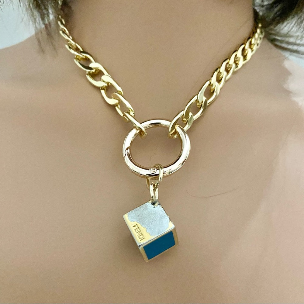 Fendi Dice Pendant Necklace with 18-inch Gold Plated Large Chain