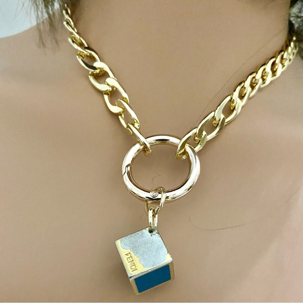 Fendi Dice Pendant Necklace with 18-inch Gold Plated Large Chain
