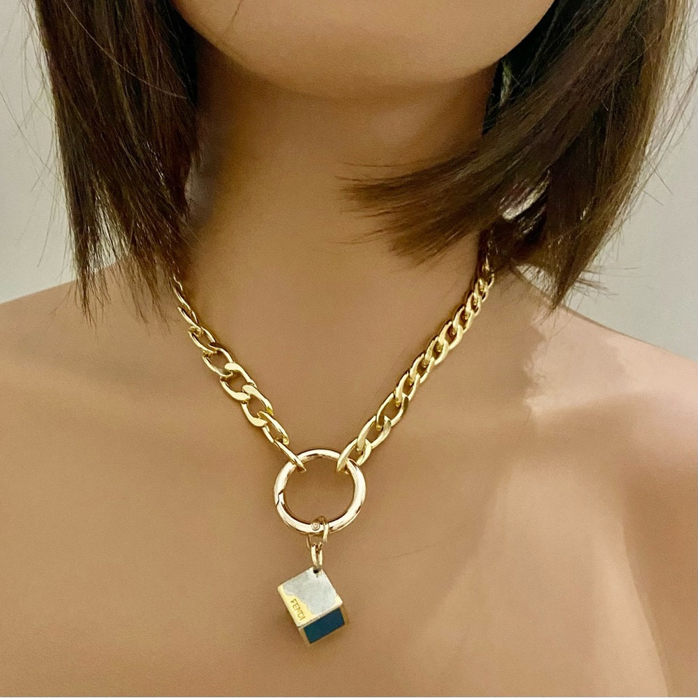 Fendi Dice Pendant Necklace with 18-inch Gold Plated Large Chain