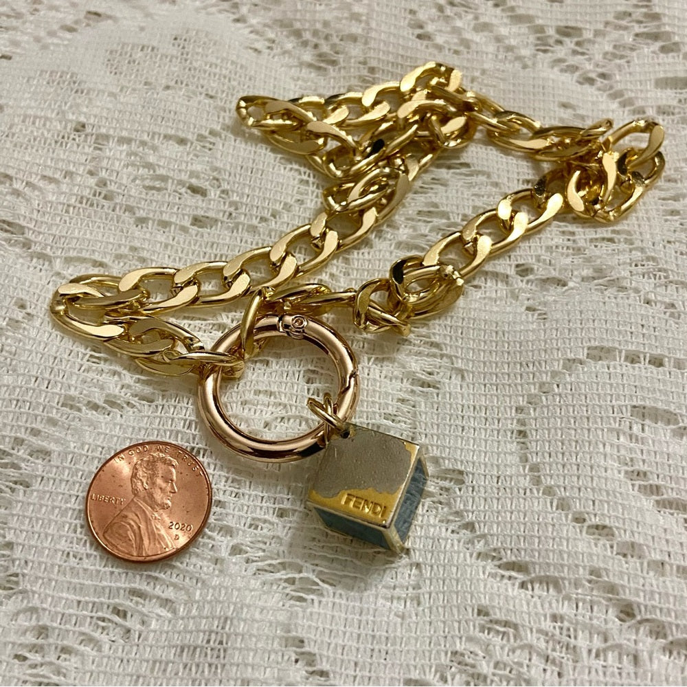 Fendi Dice Pendant Necklace with 18-inch Gold Plated Large Chain