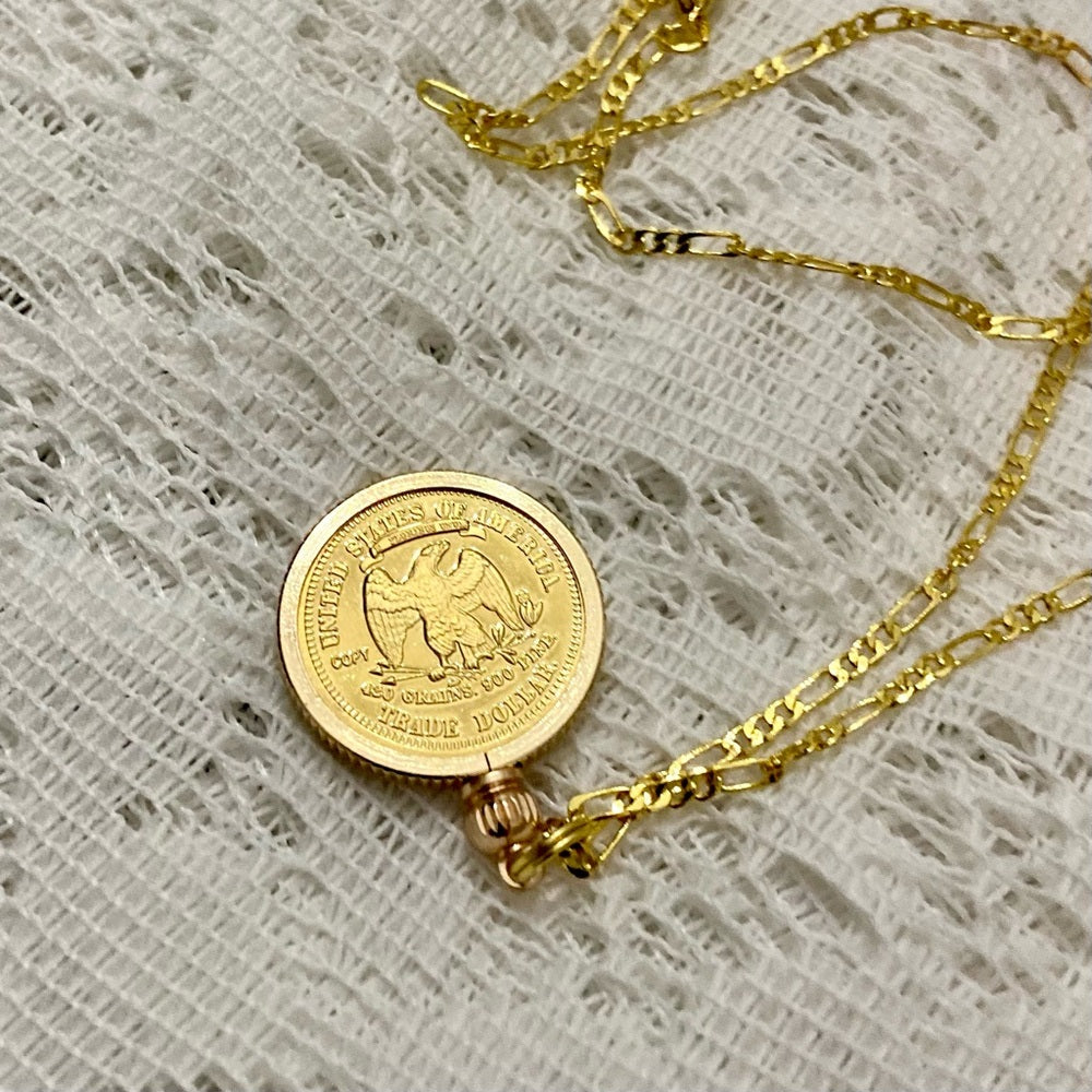 1885 Gold Plated Coin Pendant with 18-inch Gold Plated Figaro Chain Necklace