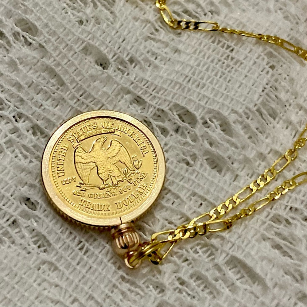 1885 Gold Plated Coin Pendant with 18-inch Gold Plated Figaro Chain Necklace