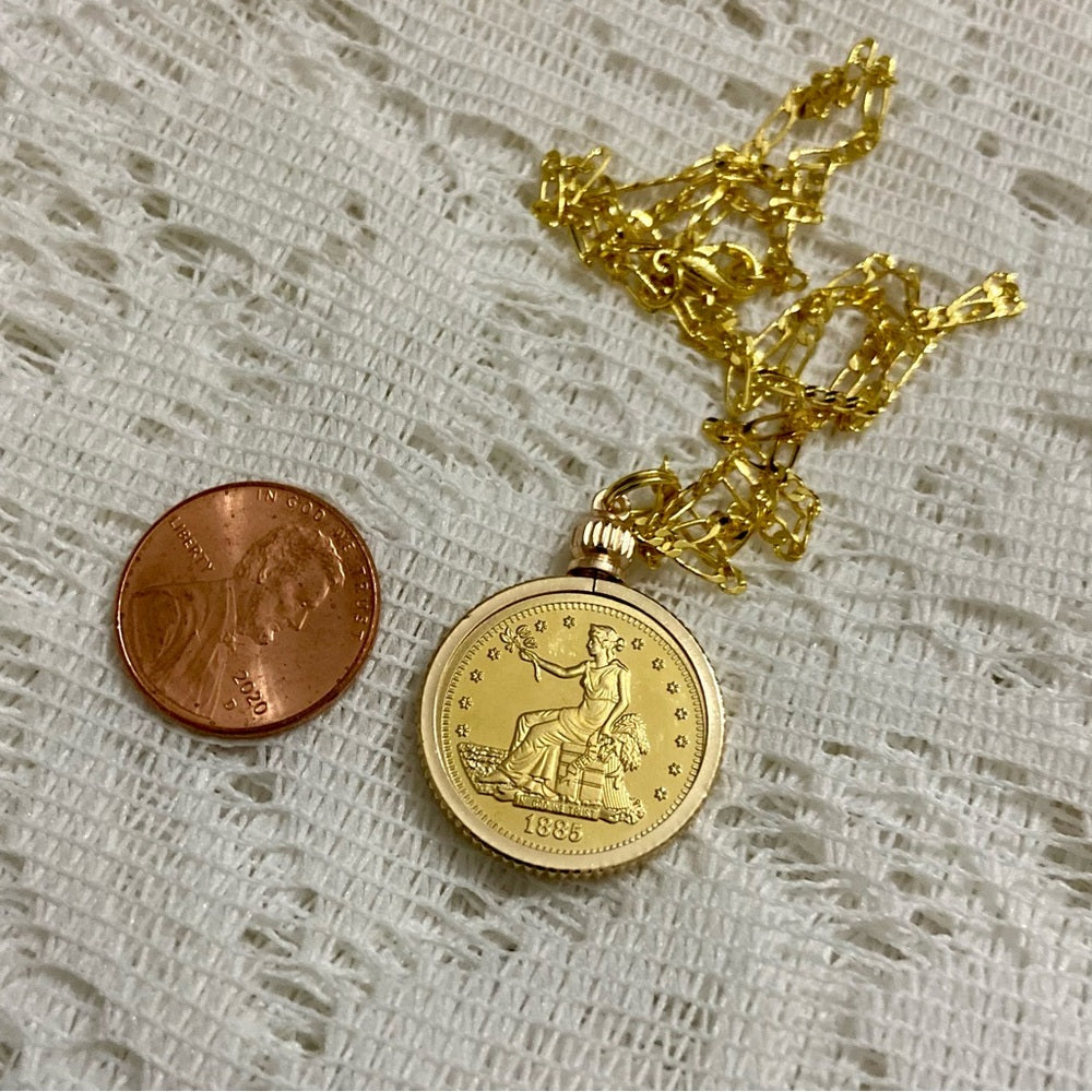 1885 Gold Plated Coin Pendant with 18-inch Gold Plated Figaro Chain Necklace
