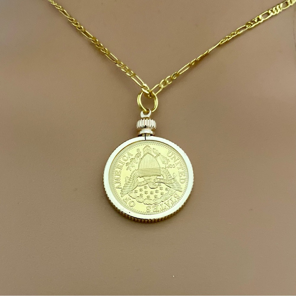 1804 Gold Plated Coin Pendant with 18-inch Gold Plated Figaro Chain Nec…