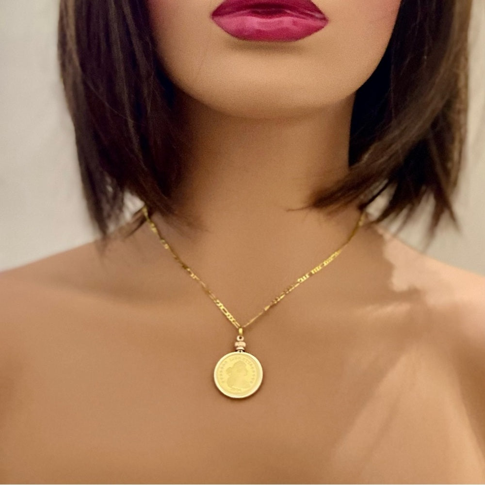 1804 Gold Plated Coin Pendant with 18-inch Gold Plated Figaro Chain Nec…