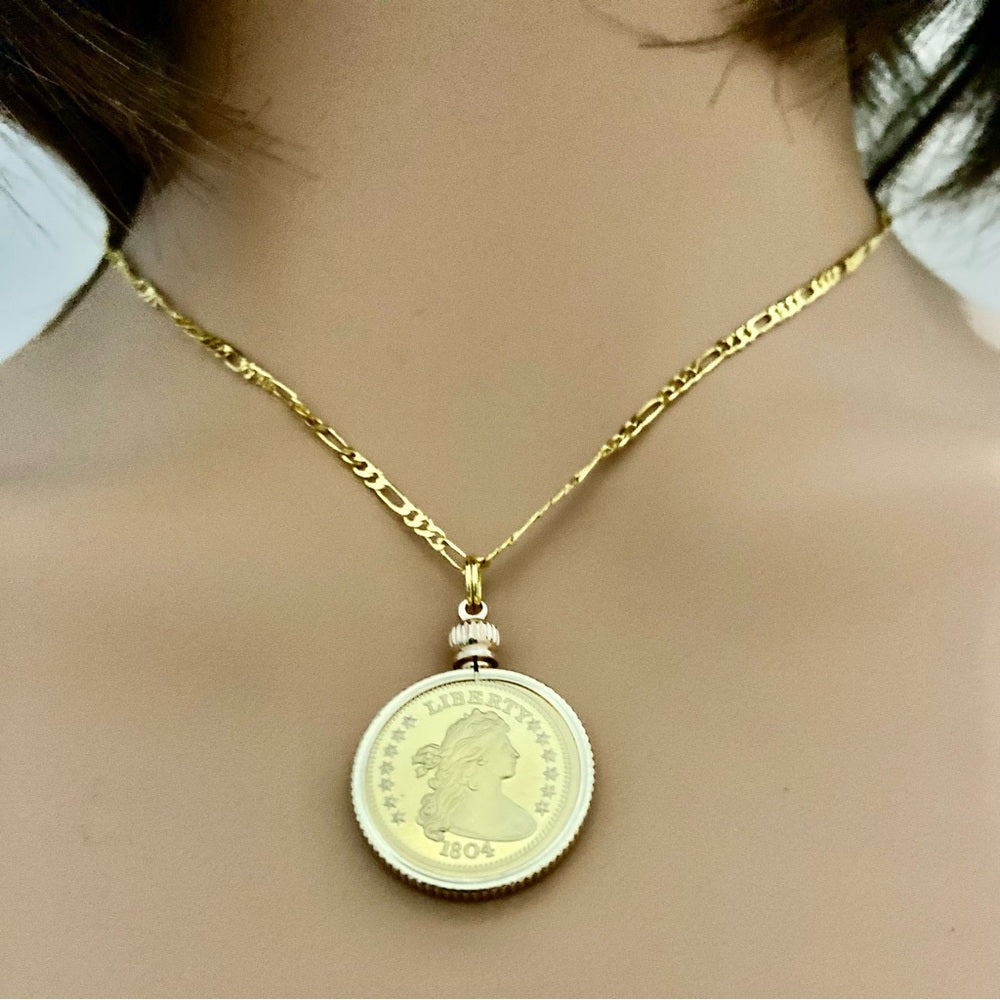 1804 Gold Plated Coin Pendant with 18-inch Gold Plated Figaro Chain Nec…