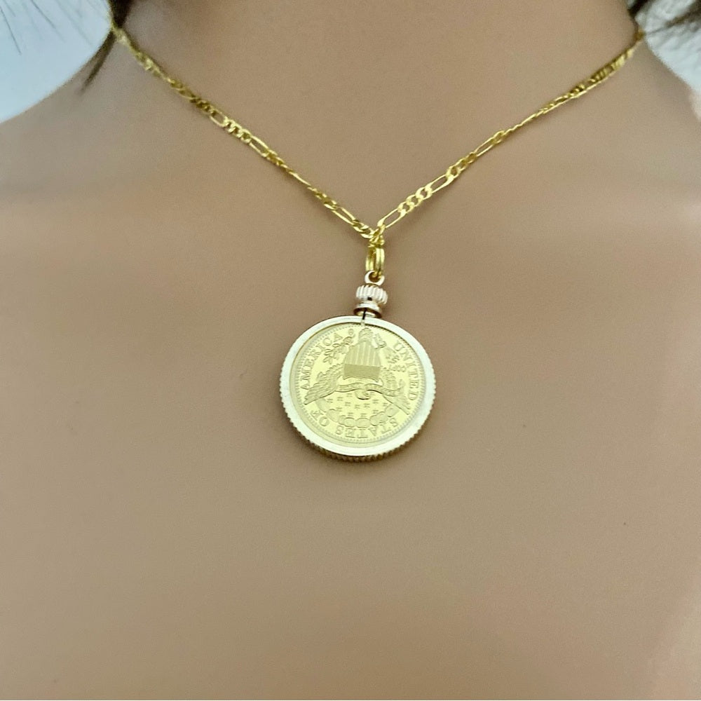 1804 Gold Plated Coin Pendant with 18-inch Gold Plated Figaro Chain Nec…
