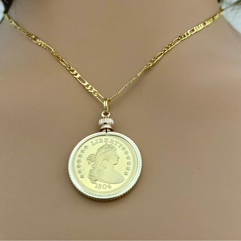 1804 Gold Plated Coin Pendant with 18-inch Gold Plated Figaro Chain Nec…