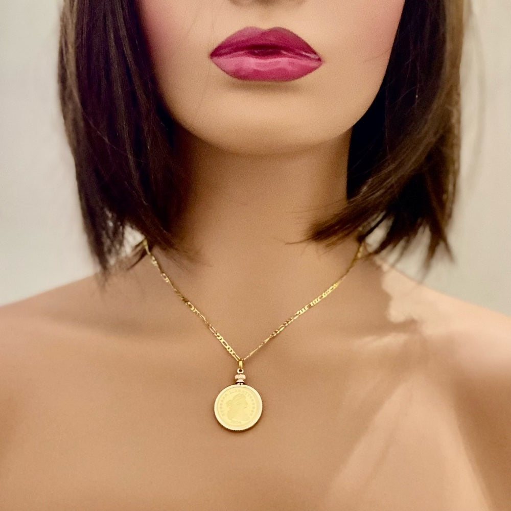 1804 Gold Plated Coin Pendant with 18-inch Gold Plated Figaro Chain Nec…