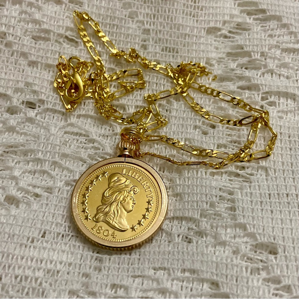 1804 Gold Plated Coin Pendant with 18-inch Gold Plated Figaro Chain Nec…