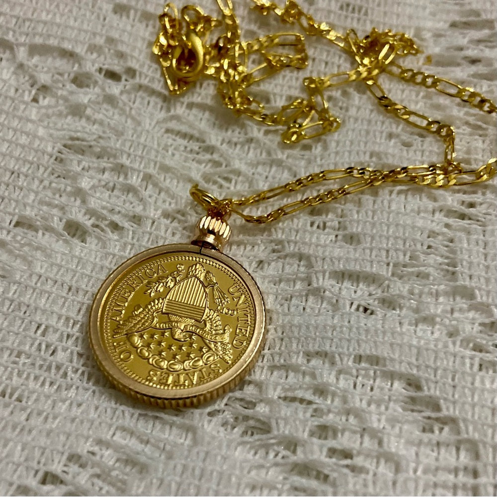 1804 Gold Plated Coin Pendant with 18-inch Gold Plated Figaro Chain Nec…