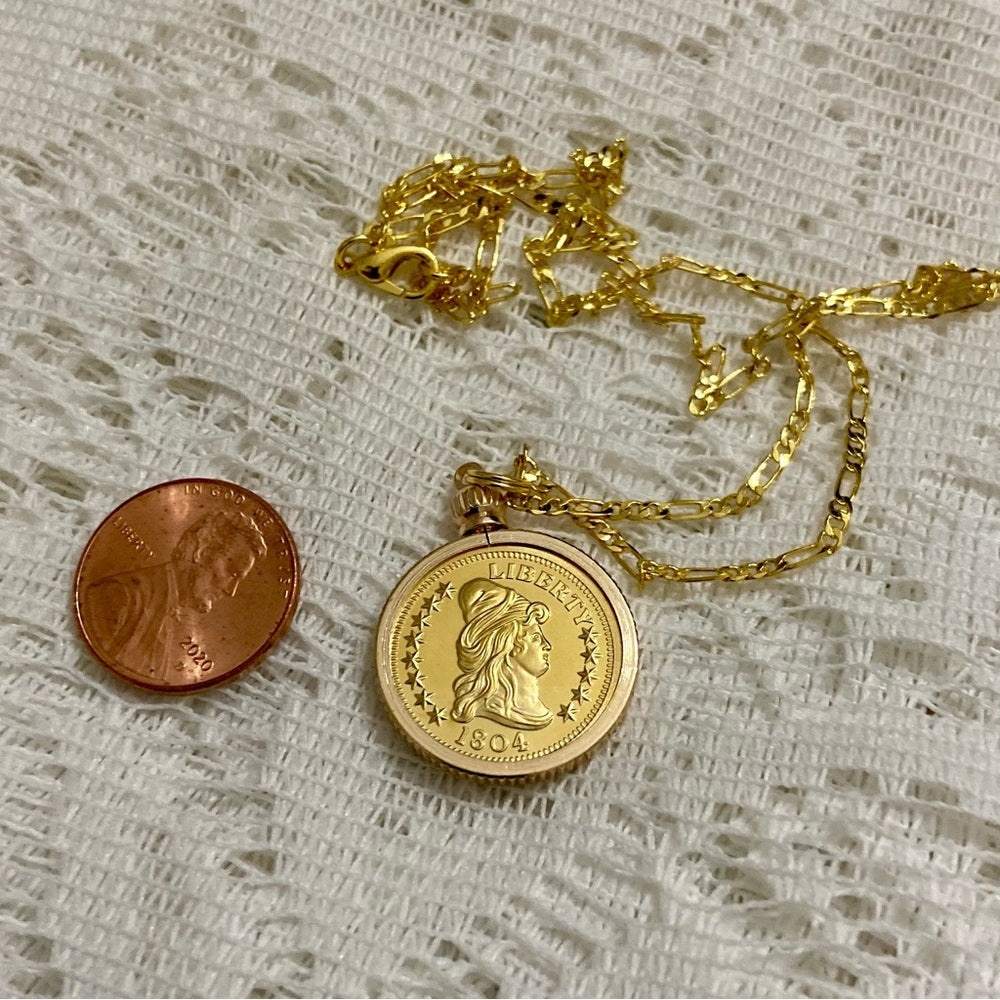 1804 Gold Plated Coin Pendant with 18-inch Gold Plated Figaro Chain Nec…