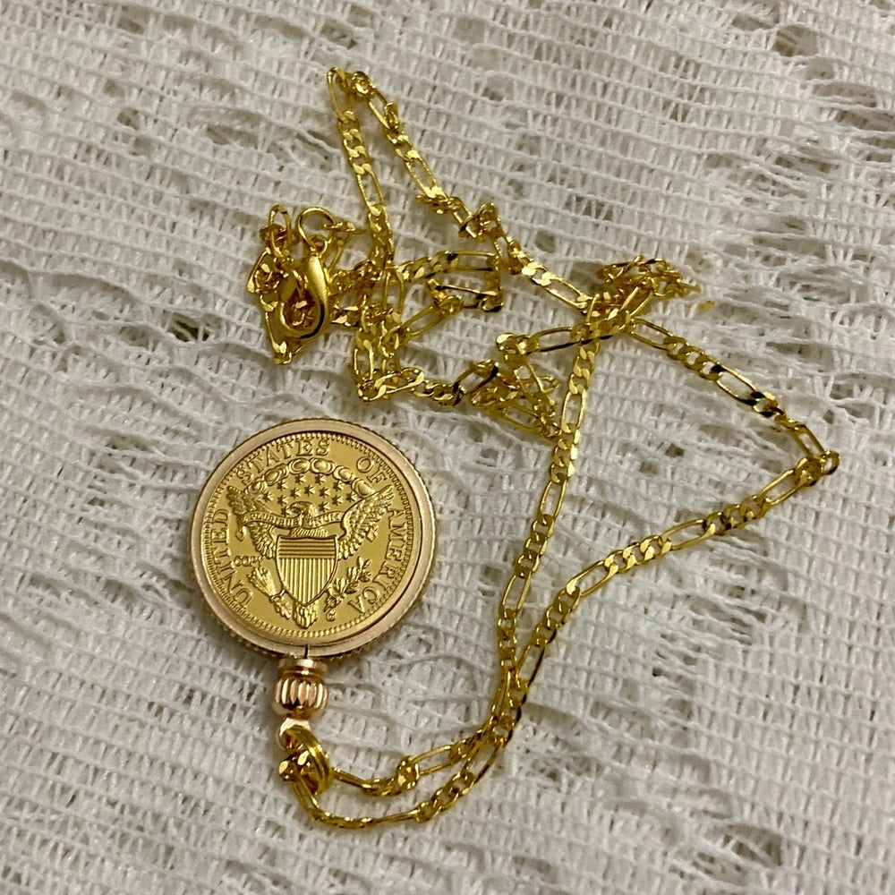 1804 Gold Plated Coin Pendant with 18-inch Gold Plated Figaro Chain Nec…