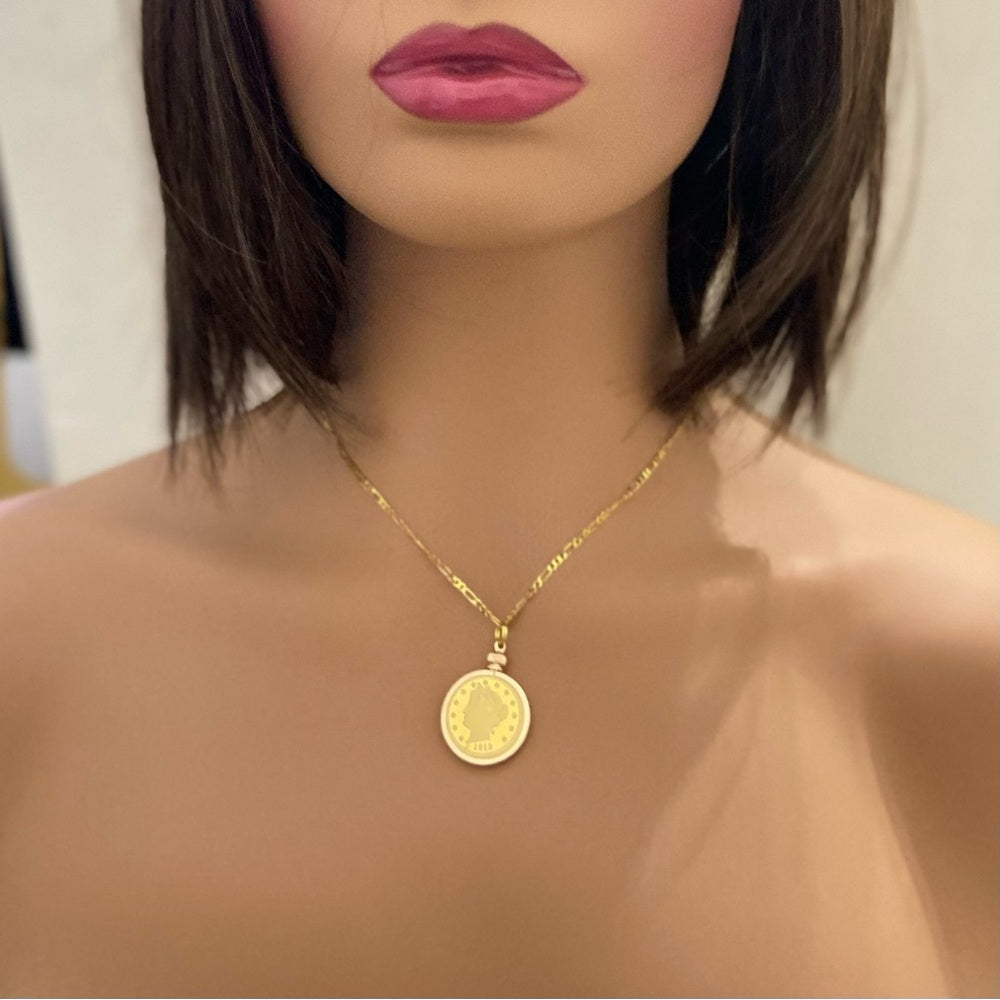 1913 Gold Plated Coin Pendant with 18-inch Gold Plated Figaro Chain Nec…