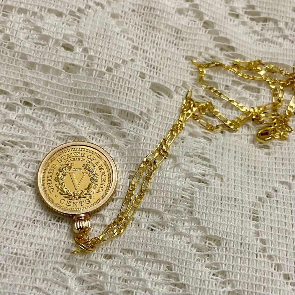 1913 Gold Plated Coin Pendant with 18-inch Gold Plated Figaro Chain Nec…