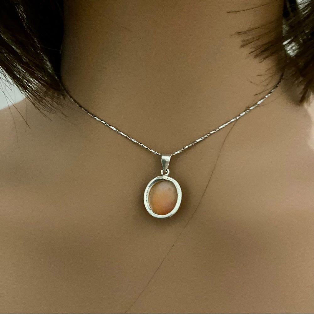Antique Genuine Shell Cameo - Sterling Pendant w/ 16in Sterling Chain