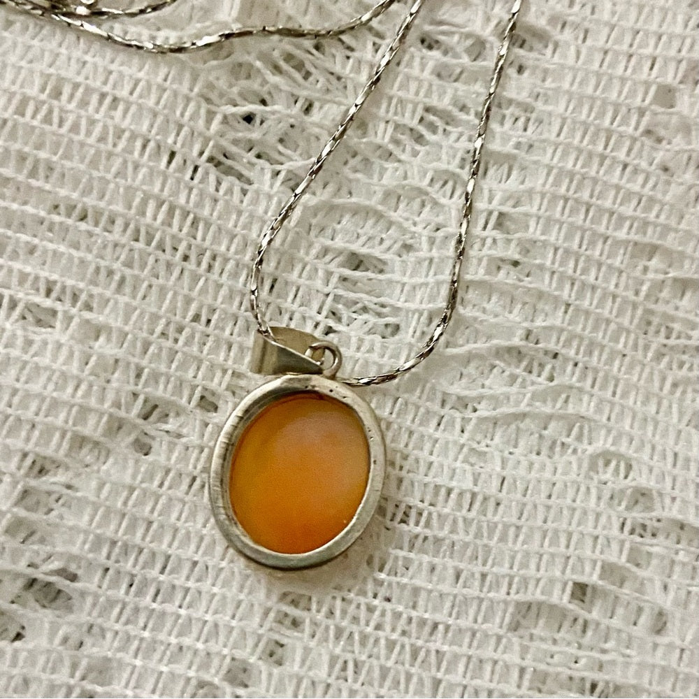 Antique Genuine Shell Cameo - Sterling Pendant w/ 16in Sterling Chain
