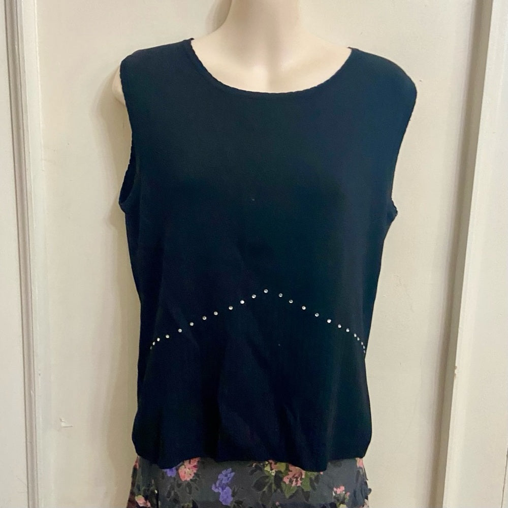 Ziani Couture Black Sleeveless Blouse with Rhinestones (L)