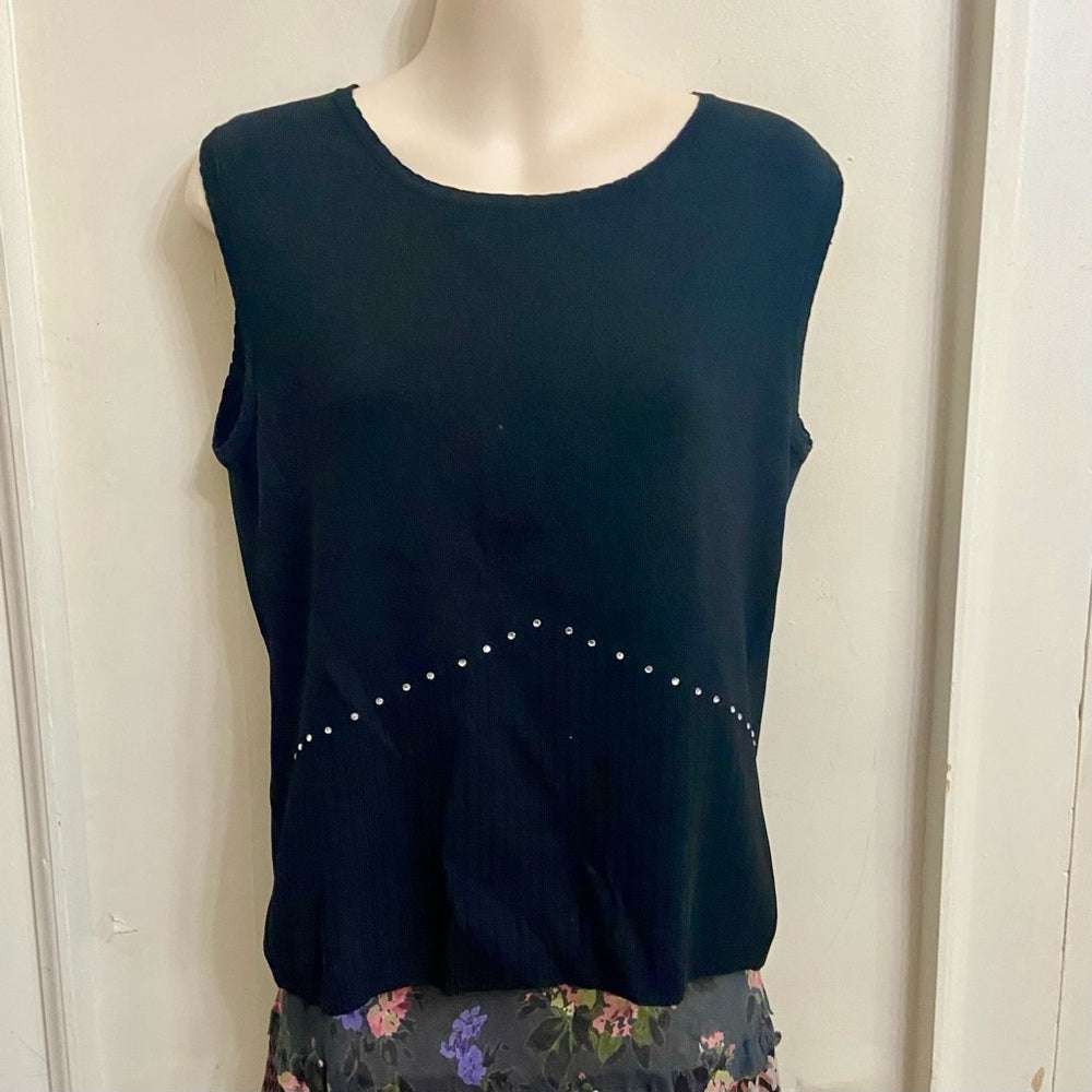 Ziani Couture Black Sleeveless Blouse with Rhinestones (L)