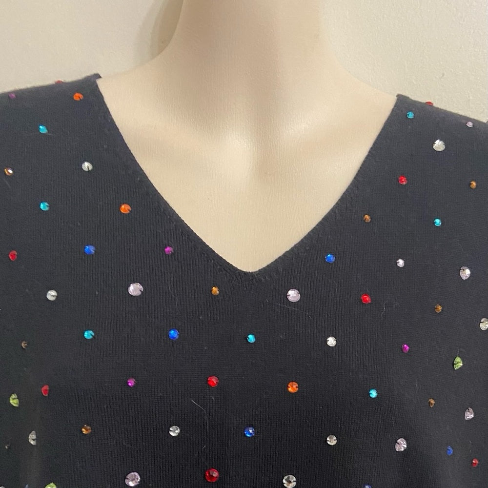 Style & Co Collection Black Sleeveless Blouse with Multicolored Rhinestones (XL)