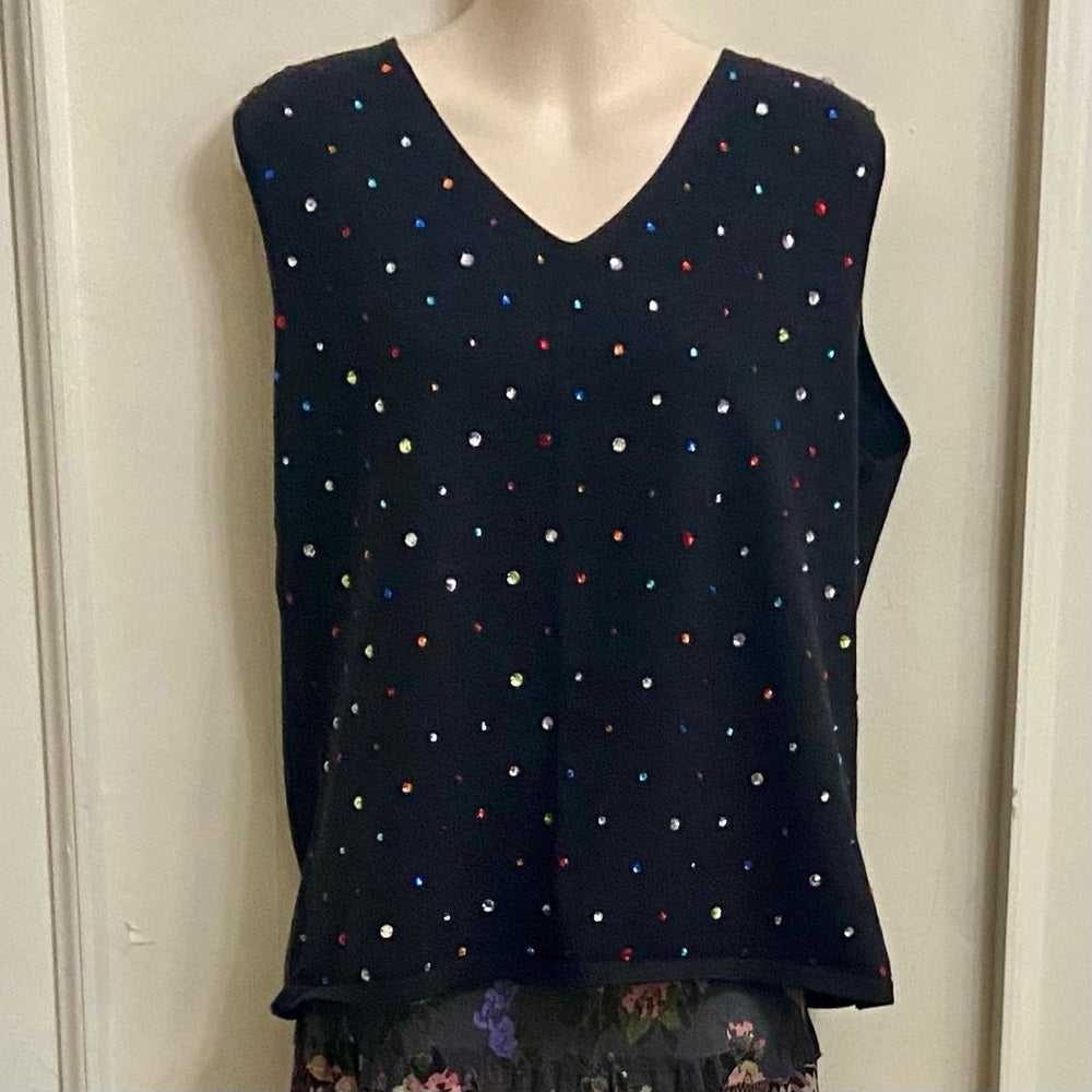 Style & Co Collection Black Sleeveless Blouse with Multicolored Rhinestones (XL)