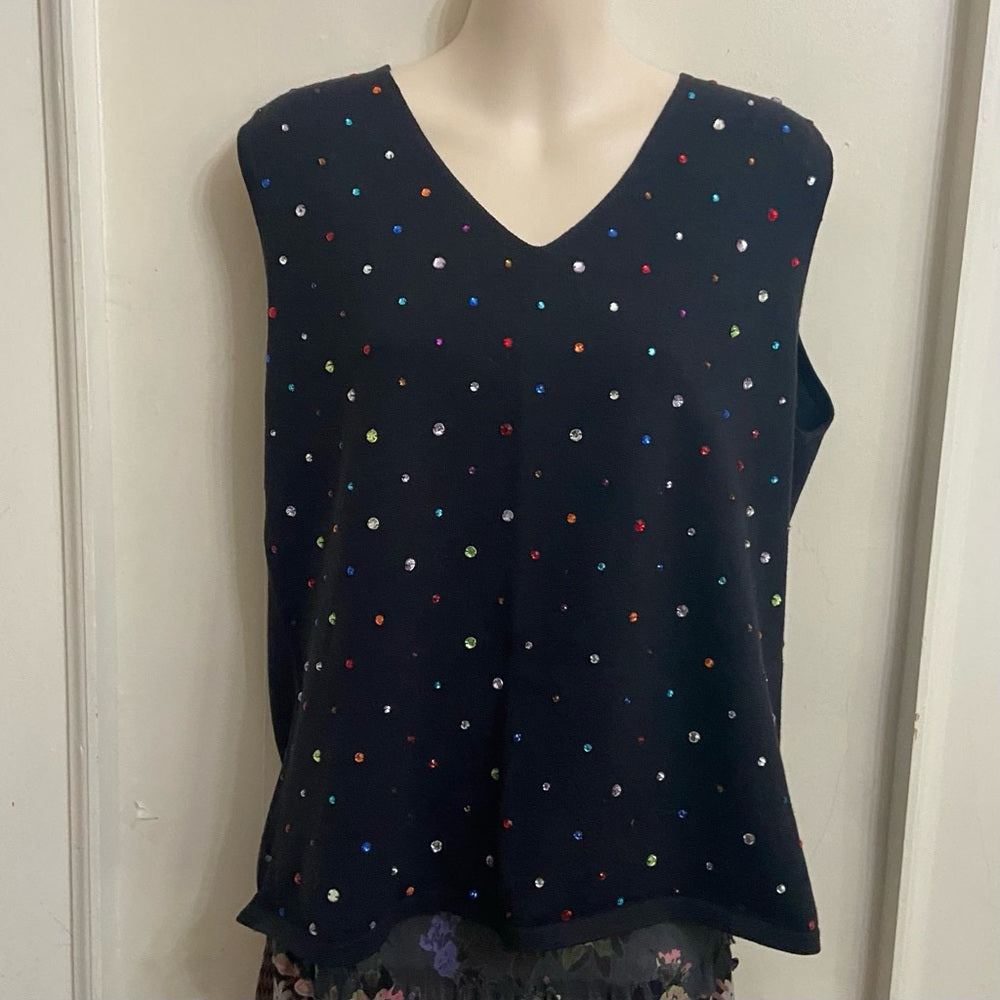Style & Co Collection Black Sleeveless Blouse with Multicolored Rhinestones (XL)