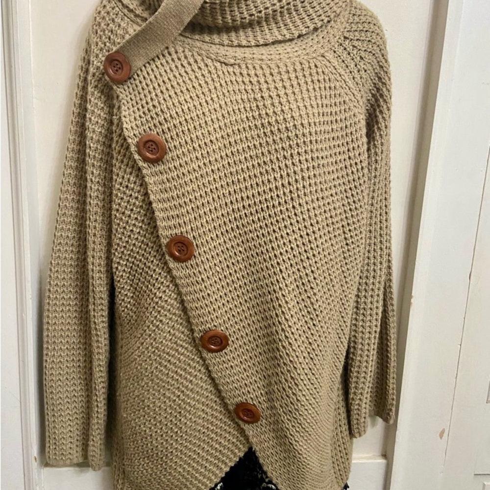 Grecerelle Beige Knitted Tunic Blouse or Mini Sweater Dress (L)