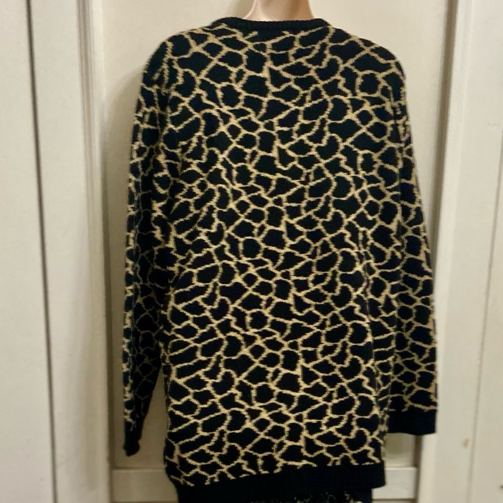 Westbound Black and Beige Knitted Tunic Blouse or Mini Sweater Dress (L)